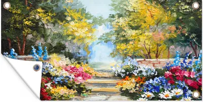 Produktbild von MuchoWow® 60x30 cm Outdoor-Poster Gartendeko Sichtschutz Garten Poster für den Garten  Malerei - Blumen - Natur - Ölfarbe