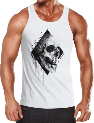 Produktbild von Herren Tank-Top Skull Totenkopf Schädel Muskelshirt Muscle Shirt Neverless® weiß XL