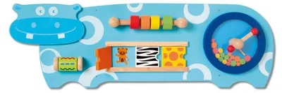 Produktbild von Wandspiel Hippo aus Holz mit 4 Spielideen ab 18 Monate