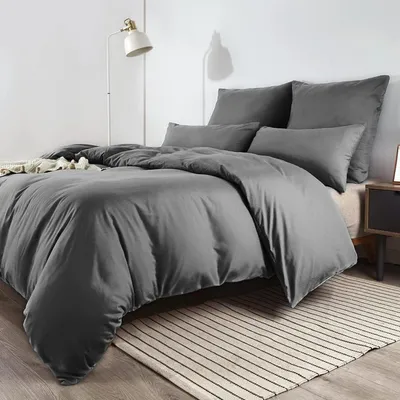 Produktbild von Bettwäsche-Set 180x200 cm Grau Mikrofaser Bügelfrei Knitterfrei mit 2x Kissenbezug 80x80 cm Reißverschluss