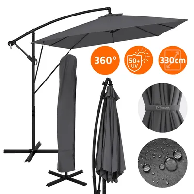 Produktbild von ML-Design Ampelschirm Ø 330 cm Anthrazit Alu Rechteckig, Sonnenschirm mit Kurbel, Abdeckung & Ständer UV50+ & wasserabweisend 360° drehbar & neigbar
