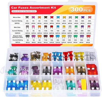Kfz-Sicherungsset, 300 Stück, Kunststoff, 12 V, 30 A, Mehrfarbig