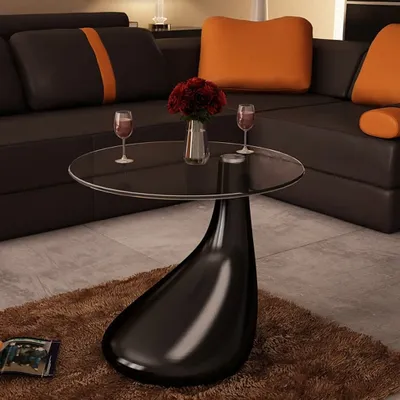 Immagine prodotto di Maison Exclusive - Tavolino con piano rotondo in vetro nero lucido
