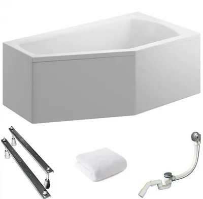Produktbild von Aqua For You | Asymmetrische Badewanne Selena - 160x90 Cm - Antibakterielle Beschichtung - Mit Verkleidung - Eckbadewanne - Rechts Seite - Acryl