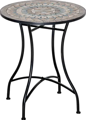 Produktbild von Gartentisch Mosaiktisch rund Bistrotisch Beistelltisch mit Mosaikplatte Keramik Metall Grün+Beige+Weiß Ø60 cm