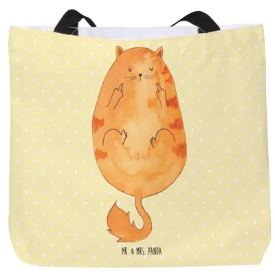 Produktbild von Mr. & Mrs. Panda Tote Bag Katze Frühaufsteher - Gelb Pastell - Geschenk, Einkaufstasche, Tasche, Katzen, Laptoptasche, Kaffee, Strandtasche, Beutel, Lustig, Tiger