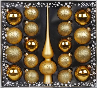 Produktbild von Weihnachtskugeln Mix Ornamente Glas mit Spitze, 19er Set, Farbe:gold