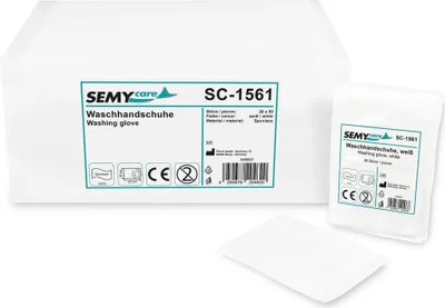 Produktbild von Waschhandschuhe SemyCare - weiß - 15 x 23 cm - 1000 Einmal-Waschhandschuhe