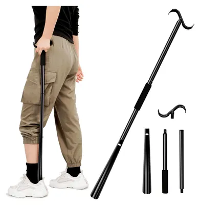Produktbild von 90 cm langer Schuhlöffel, 3-in-1 Anziehhilfe und Sockenentferner für Herren, Damen und Senioren zum An- und Ausziehen von Schuhen und Kleidung im Sitzen oder Stehen