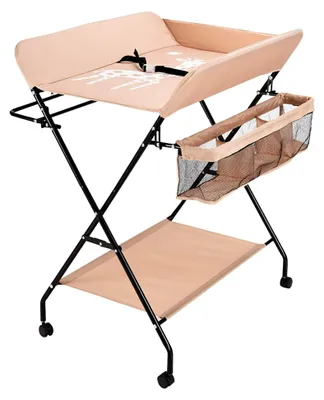 Produktbild von Mobiler Wickeltisch Baby Wickelkombi Klappbare Wickelkommode Wickeltisch Klappbar Wickeltisch mit Ablagefächer Wickelkombination Wickeltisch mit Rädern (Khaki)