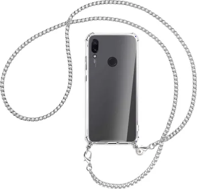 Produktbild von Handykette Backcover-Schutzhülle mit Band (Metall silberfarben) für Xiaomi Redmi Note 7 (Pro) - silberfarbene Kette