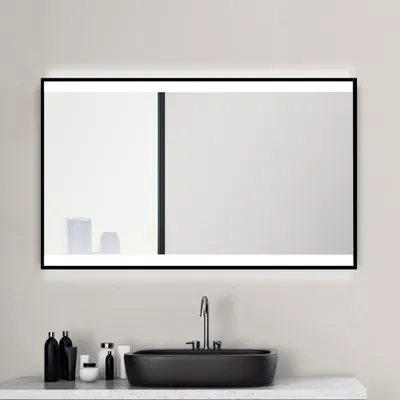 Produktbild von LED Badspiegel 120×70 cm, schwarz, Alurahmen, Licht neutralweiß, IP24