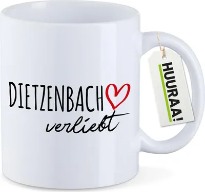 Produktbild von Huuraa Kaffeetasse Dietzenbach verliebt 330ml Weiß Keramik Kaffeebecher Geschenkidee