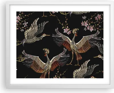 Produktbild von Gerahmtes Poster - Weißer Rahmen - Asiatisch Vögel Verziert - 50x40 cm - Wand Bild - Wanddeko - Wandbilder - Kunstposter - Wandposter - Bilderrahmen - Bilder - Kunstdruck - P2WAA50x40-4556