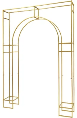 Produktbild von Hochzeitsbogen Traubogen - Quadratischer Metall-Hintergrundständer - 1,8 x 2,5 m - Gebogener Innenbogen - Kohlenstoffstahl - Rohr Ø 16 mm - Bodenplatte 30 x 30 cm - Gold