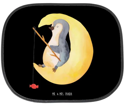 Produktbild von Mr. & Mrs. Panda Auto Sonnenblende Pinguin Mond - Schwarz - Geschenk, hitzeschutz, Seitlicher Sonnenschutz, saugnapf, Fürs, Spruch, Erschöpft, Autoscheiben, Süßigkeiten