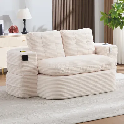 Produktbild von okwish 2-in-1- Sofastuhl mit Liegefunktion, Klappsofa mit Getränkehalter und Seitentasche,Cord, Schlafsofa in Beige