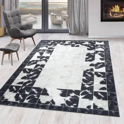 Produktbild von Maschinenwaschbare, rutschfeste Matte mit grau-weißem Karomuster 80 x 150 cm