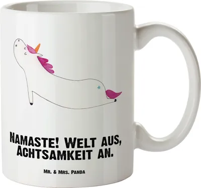Produktbild von Mr. & Mrs. Panda steingut tasse Einhorn Yoga - Weiß - Geschenk, Riesenkaffeetasse, Große, Haferl, Namaste, Einhörner, Sport, Deko, Unicorn, Pott, jumbotasse, Yogamatte