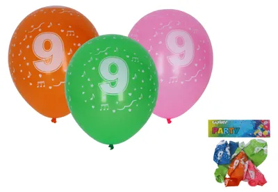 Produktbild von Aufblasbarer Ballon 30 cm – 5er-Set, mit der Zahl 9