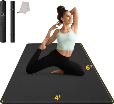 Produktbild von CAMBIVO Yogamatte XXL, Yoga Matte 183cm x 122cm Groß，6/8/10/12mm Extra-DickE Fitnessmatte, Breite Sportmatte Rutschfest, TPE Pilatesmatte Gymnastikmatte mit Handtuch