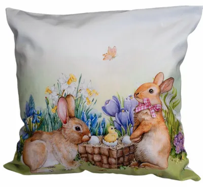 Produktbild von Kissenbezug 40 x 40 cm mit Druck Osterhase Körbchen 40 x 40 cm Kissenhülle