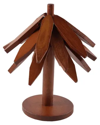 Holz-Weihnachtsbaum-Set: 3 Untersetzer + Ständer, Bambus
