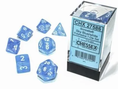 Produktbild von Chessex Borealis Polyhedral Sky Blue/White Würfelset (7 Stück)