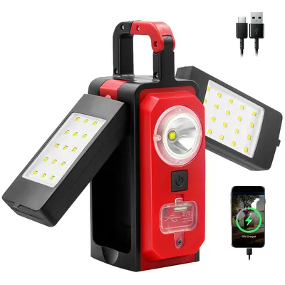 Produktbild von Campingleuchte Aufladbar,Faltbare LED Arbeitsleuchte mit 4 Modi, 1600lm Zeltlampe, Powerbank und Magnetfuß,Campingleuchte für Outdoor
