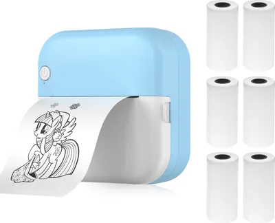 Produktbild von Mini-Drucker, Thermodrucker, Bluetooth Fotodrucker fuer Smartphone mit 6 Papierrollen 57 mm, kompatibel mit iOS Android,Blau