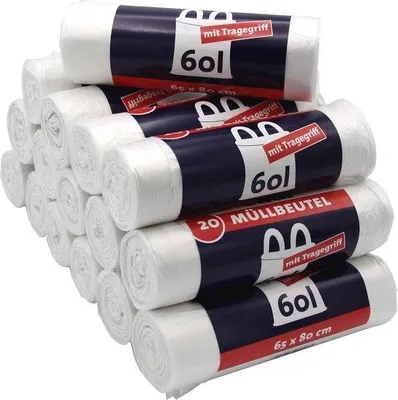 Image de Sac poubelle de 60 litres avec poignées, résistant à l'abrasion et étanche aux liquides