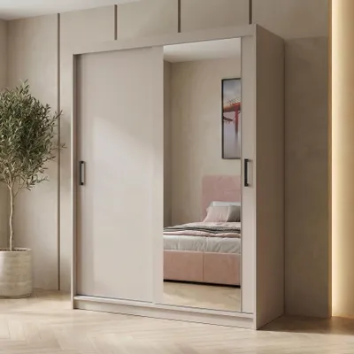 Produktbild von BEAUTYSOFA | Schwebetürenschrank HELA 120 cm Kaschmir – 2-türig Moderner Kleiderschrank mit Spiegel, Schiebetüren und Schubladencontainer