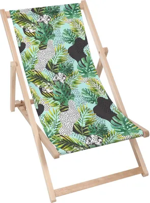 Produktbild von Dreamroots Liegestuhl klappbar Holz bis zu 130 kg, Sonnenliege klappbar mit 3-stufiger Neigungsregulierung der Rückenlehne, Green Leaves Collage