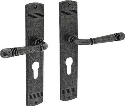 Produktbild von Türdrücker Langschildgarnitur Antik Grau Fenstergriff massiv Zamak Beschläge Profilzylinder