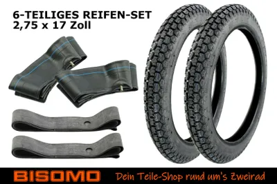 Produktbild von Reifen Set 2x Kenda Reifen 2,75 x 17 Zoll Profil K254 P41 + Schlauch + Felgenband für Moped Mofa Motorrad, 6-teilig