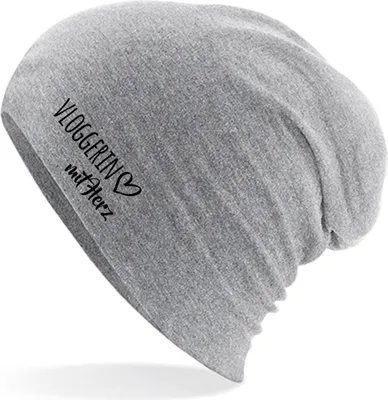 Produktbild von Huuraa Beanie Vloggerin mit Herz Heather Grey One Size Baumwolle und Elasthan Mütze Geschenkidee
