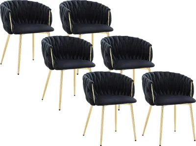 Produktbild von Set von 6 Stühlen mit Armlehnen aus Velours und goldenem Metall - Schwarz - ELEGANO