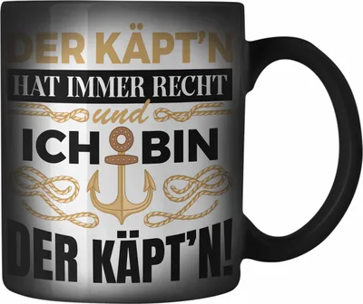 Produktbild von Trendation - Kapitän Farbwechsel Zauber-Tasse Geschenk Käptn Lustiger Spruch Bootsfahrer Sportboot Herren Segler Segeln Motoboot (Schwarz)