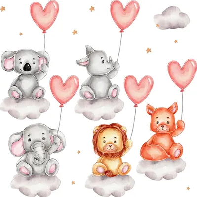Produktbild von Wandaufkleber Kinderzimmer – Wandsticker für Baby & Kinder – Selbstklebende Wanddekoration – Abnehmbar ohne Rückstände – Deko für Mädchen & Jungen - Ballonfiguren in pastellfarbenen Wolken100x150 cm