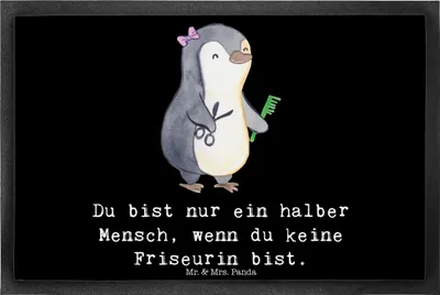 Produktbild von Mr. & Mrs. Panda fußmatte Friseurin Herz 40 x 60 cm - Schwarz - Geschenk, Friseursalon, Beruf, Türvorleger, Lustig, Fussmatte, Sauberlaufmatte, Fußabstreifer, Spruch