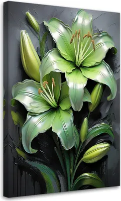 Produktbild von Leinwandbild Lilie Blumen Grün Gemalte 60x90 Feeby Grün bild für die wand bereit zum aufhängen