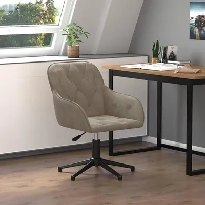 Imagen del producto de Silla de oficina giratoria de terciopelo en color gris claro, silla de oficina, sillón de descanso, silla de escritorio para sala de estar, oficina o dormitorio