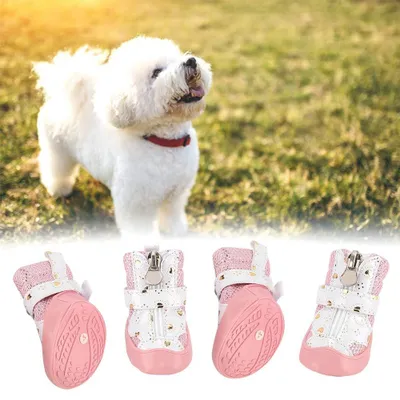 Immagine prodotto di 4 Pezzi Scarpe Antiscivolo Traspiranti Rosa per Cani Piccoli