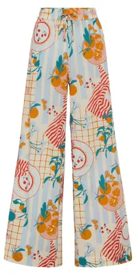 Produktbild von Weite Hose aus reiner Baumwolle Weiß mit Alloverprint und fruchtigen Motiven Größe 44