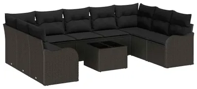 Image de Ensemble de salon de jardin modulaire - Ensemble de salon d'extérieur - Banc de jardin - Canapé de jardin - Mobilier de jardin - Noir avec table basse