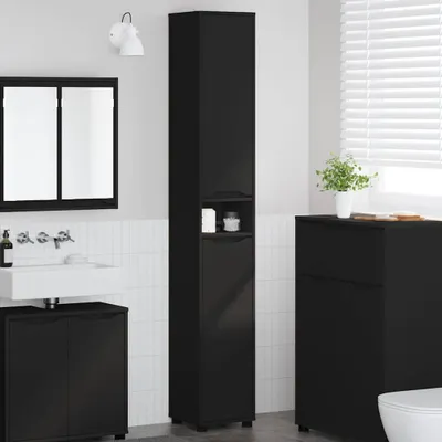 Produktbild von vidaXL Badezimmerschrank Schwarz 30,5 x 30 x 195 cm Holzwerkstoff
