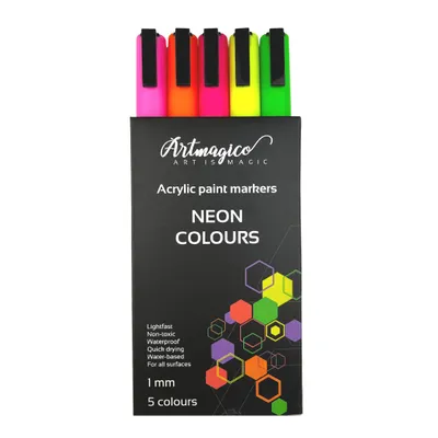 Immagine prodotto di Pennarelli acrilici Artmagico con punta fine - colori neon - confezione da 5 pezzi