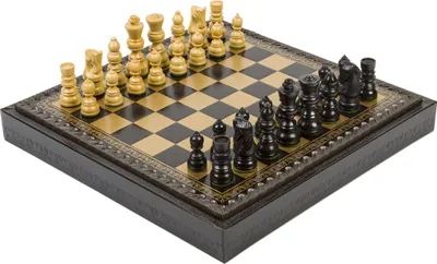 Produktbild von Schachfiguren palisandro dorato 6 cm + schachbrett kunstleder gold/schwarz 28 von Italfama