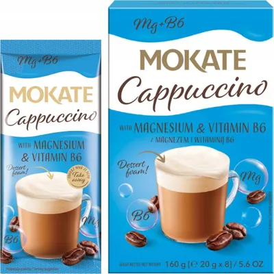 Productafbeelding van Mokate Cappuccino drank met magnesium, 20 gram x 8 stuks