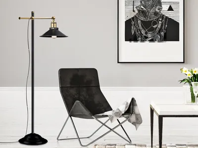 Produktbild von LED Industrial Stehlampe hinter Sofa für den Flur Jugendzimmer höhenverstellbar